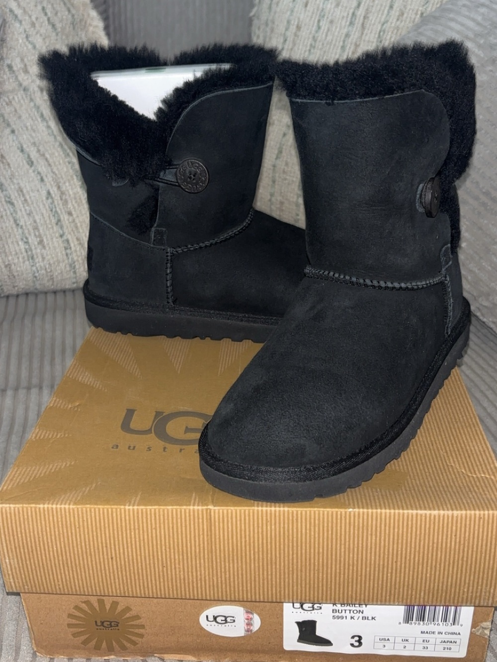 UGG Black Short Button Shearling Boots